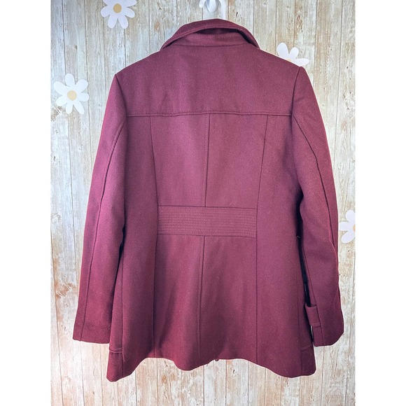 Kenneth Cole New York Women's Coat Sz M Wine Cranberry Wool Blended Snap Zipper - Picture 2 of 10